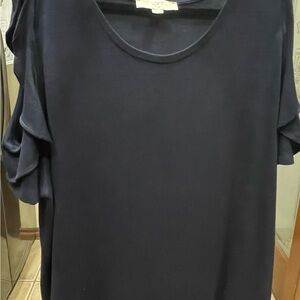 LOFT Dark Blue Blouse with Ruffle Detail 24 26